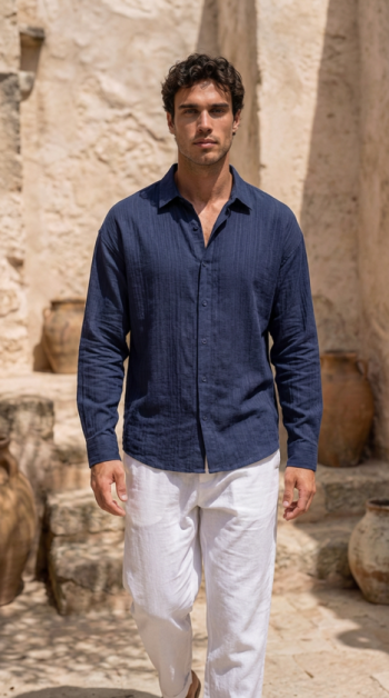 Erkek Armürlü Yarım Oversize Müslin Gömlek