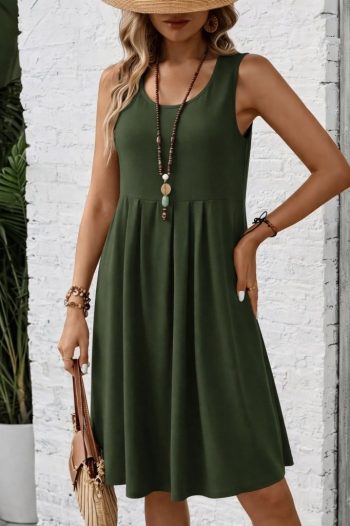 Kadın Askılı Yuvarlak Yakalı önden Pileli Kısa Aerobin Elbise