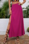 Kadın Yüksek Bel Yandan Yırtmaçlı Uzun Sandy Etek