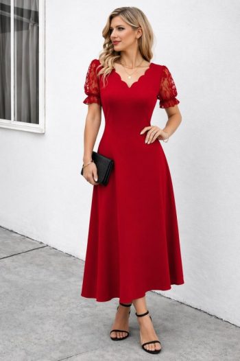 Kadın Kısa Kollu V Yakalı Uzun Janjan Elbise