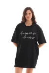 Unisex Bisiklet Yaka Baskılı Oversize T-Shirt – Siyah