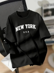 New York Baskılı Oversize Bisiklet Yaka T-shirt – Siyah