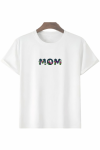 Anneler Gününe Özel Tasarım Mom Çiçek Baskılı T-shirt – Beyaz
