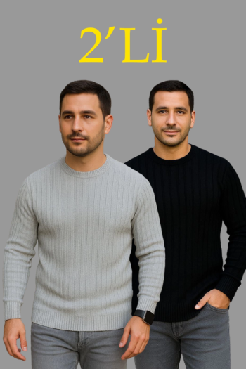 Kalın Dokuma Pamuklu Regular Fit Bisiklet Yaka Uzun Kollu Rahat Kışlık Kazak Kombini