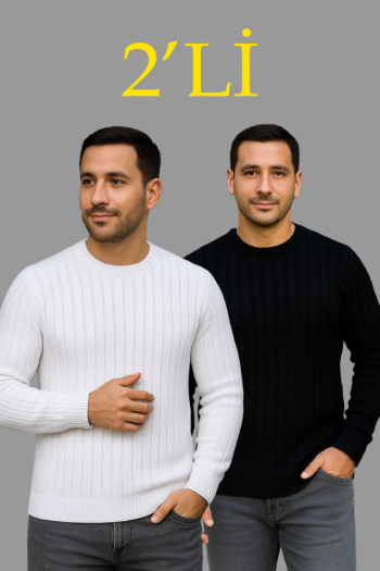 Kalın Dokuma Pamuklu Regular Fit Bisiklet Yaka Uzun Kollu Rahat Kışlık Kazak Kombini