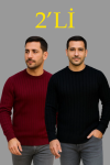 Erkek Fitilli Triko Kazak 2’li Set – Siyah – Bordo