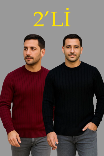 Kalın Dokuma Pamuklu Regular Fit Bisiklet Yaka Uzun Kollu Rahat Kışlık Kazak Kombini