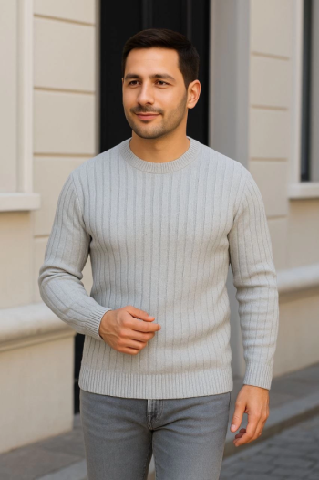 Erkek Fitilli Triko Kazak 3’lü Set – Beyaz