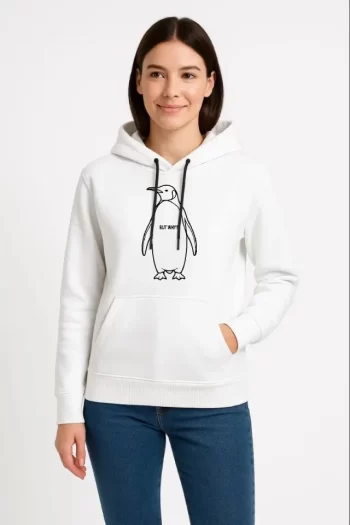 Nihilist Penguen Özel Tasarım Oversize Kapüşonlu Sweatshirt - Beyaz