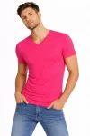 Erkek T-Shirt V Yaka Slim Fit Dar Kesim Likralı Tişört Günlük Basic Body – Pembe