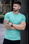 Erkek T-Shirt Bisiklet Yaka Slim Fit Dar Kesim Likralı Tişört Günlük Basic Body – Turkuvaz