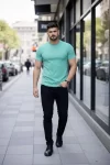 Erkek T-Shirt Bisiklet Yaka Slim Fit Dar Kesim Likralı Tişört Günlük Basic Body – Turkuvaz
