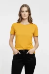 T-Shirt Bisiklet Yaka Slim Fit Likralı Tişört Günlük Basic Body – Sarı