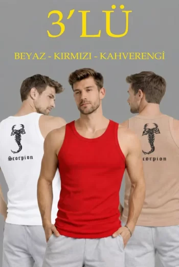 Kırmızı Ve Kahverengi Slim Fit Kaşkorse Arka Baskılı Spor Atlet