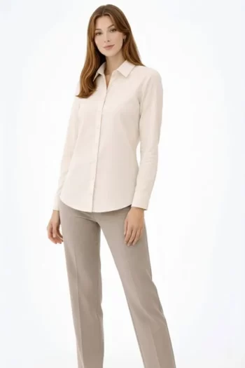 Uzun Kollu Gömlek Düğmeli Klasik Yaka Günlük Ve Ofis Şıklığına Uygun - Krem