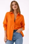 Uzun Kollu Gömlek Düğmeli Klasik Yaka Günlük Ve Ofis Şıklığına Uygun – Turuncu