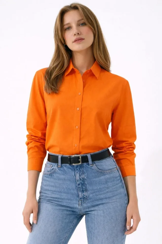 Uzun Kollu Gömlek Düğmeli Klasik Yaka Günlük Ve Ofis Şıklığına Uygun - Turuncu Uzun Kollu Gömlek Düğmeli Klasik Yaka Günlük Ve Ofis Şıklığına Uygun - Turuncu