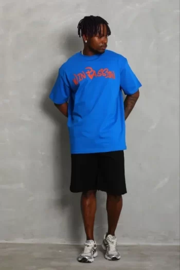 Erkek Baskılı T-Shirt Kısa Kol Bisiklet Yaka Regular Fit Rahat Kalıp Günlük Tişört - Saks Mavisi