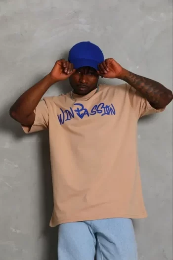 Erkek Baskılı T-Shirt Kısa Kol Bisiklet Yaka Regular Fit Rahat Kalıp Günlük Tişört - Bej