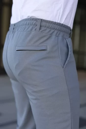 Erkek Diagonel Kumaş Duble Paça Cepli Bağcıklı Bel Lastikli ŞORT - Gri