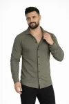Erkek Waffle Kumaş Uzun Kollu Düğmeli Açık Yaka Regular Fit Gömlek – Haki