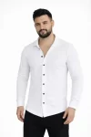 Erkek Waffle Kumaş Uzun Kollu Düğmeli Açık Yaka Regular Fit Gömlek – Beyaz