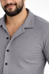 Erkek Waffle Kumaş Uzun Kollu Düğmeli Açık Yaka Regular Fit Gömlek – Füme