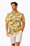 Erkek Tropikal Palmiye Desenli Kısa Kol Gömlek Hawaii Tarz Yazlık Rahat Kalıp – Desenli