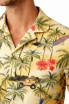 Erkek Tropikal Palmiye Desenli Kısa Kol Gömlek Hawaii Tarz Yazlık Rahat Kalıp – Desenli