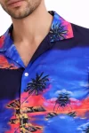 Erkek Tropikal Ada Manzara Desenli Kısa Kol Gömlek Hawaii Tarz Yazlık Rahat Kalıp – Desenli