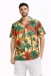 Erkek Hawaii Tarz Tropikal Palmiye Desenli Kısa Kol Gömlek Rahat Kalıp Yazlık – Desenli