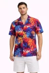 Erkek Tropikal Desenli Kısa Kol Gömlek Rahat Kalıp Yazlık Hawaii Tarz – Desenli