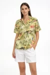 Gün Batımı Tropikal Desenli Kısa Kol Gömlek Şort Takım Yazlık Rahat Kalıp – Desenli