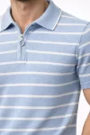 Erkek Triko Polo Yaka Fermuarlı Çizgili Tişört T-Shirt Yazlık Şık – Bebek Mavisi