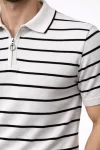 Erkek Triko Polo Yaka Fermuarlı Çizgili Tişört T-Shirt Yazlık Şık – Beyaz