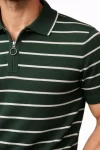 Erkek Triko Polo Yaka Fermuarlı Çizgili Tişört T-Shirt Yazlık Şık – Yeşil