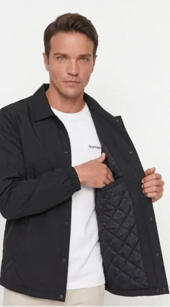 Erkek Yağmur İtici İç Astarlı Çıtçıtlı İç Cepli Dış Cepli Mevsimlik Ceket - Siyah