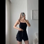 Straplez Mini Etek Görünümlü Şortlu Elbise Büzgülü Şık Yazlık – Siyah