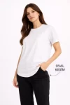 Basic T-Shirt Kısa Kol Bisiklet Yaka Oval Kesim Tişört – Beyaz