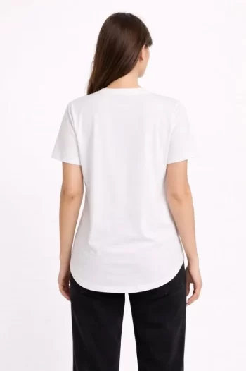 Basic T-Shirt Kısa Kol Bisiklet Yaka Oval Kesim Tişört - Beyaz