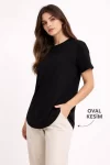 Basic T-Shirt Kısa Kol Bisiklet Yaka Oval Kesim Tişört – Siyah