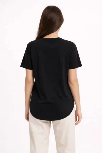 Basic T-Shirt Kısa Kol Bisiklet Yaka Oval Kesim Tişört - Siyah