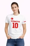 TÜRKİYE Ay Yıldız Baskılı 10 Numara Forma Tişört Taraftar T-Shirt – Beyaz