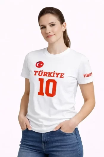 TÜRKİYE Ay Yıldız Baskılı 10 Numara Forma Tişört Taraftar T-Shirt - Beyaz