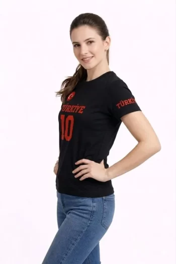 TÜRKİYE Ay Yıldız Baskılı 10 Numara Forma Tişört Taraftar T-Shirt - Siyah