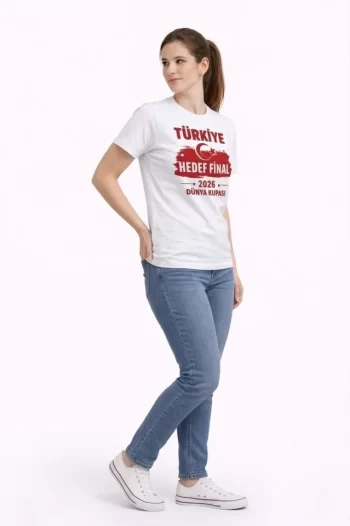 TÜRKİYE Baskılı Tişört Ay Yıldız 2026 Dünya Kupası Taraftar Forma T-Shirt - Beyaz