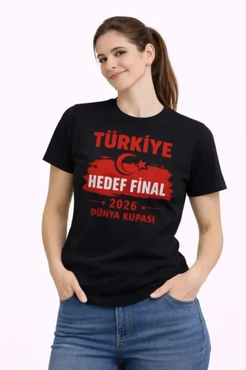 TÜRKİYE Baskılı Tişört Ay Yıldız 2026 Dünya Kupası Taraftar Forma T-Shirt - Siyah