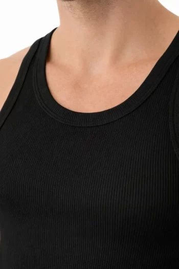 Erkek Fitilli Likralı Kaşkorse Atlet Vücuda Oturan Basic Şıklık - Siyah