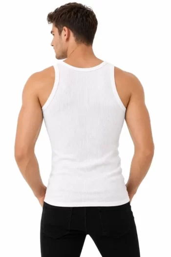 Erkek Fitilli Likralı Kaşkorse Atlet Vücuda Oturan Basic Şıklık - Beyaz