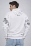 Erkek 3 İplik Pamuklu Kapüşonlu Baskılı SweatShirt Hoodie – Beyaz